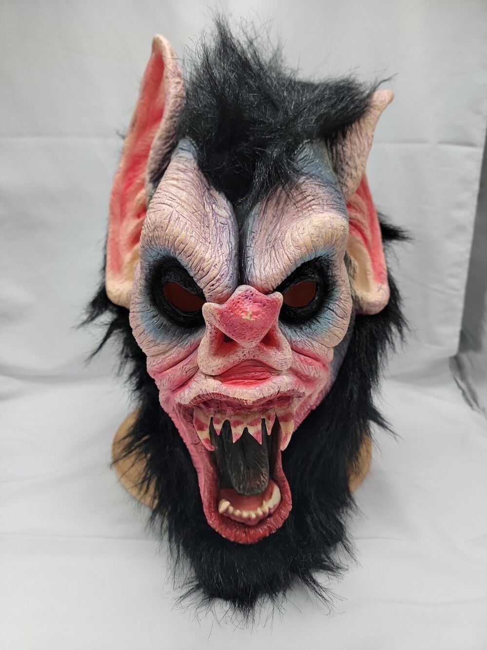 Vintage Vampire Bat Monster Full Head Latex Halloween Mask Black Hair Adult